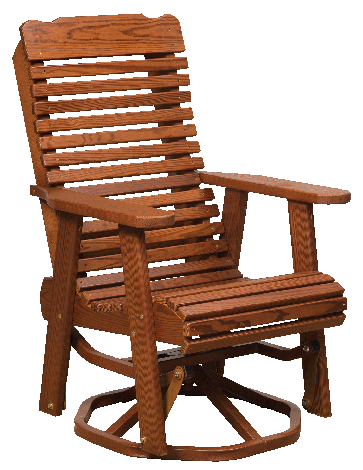 Amish-made cedar swivel chair. Aluminum powder-coated base & 2 roller bearings provide smooth action.33.5" x 30.5" x 45.5" 59 lbs