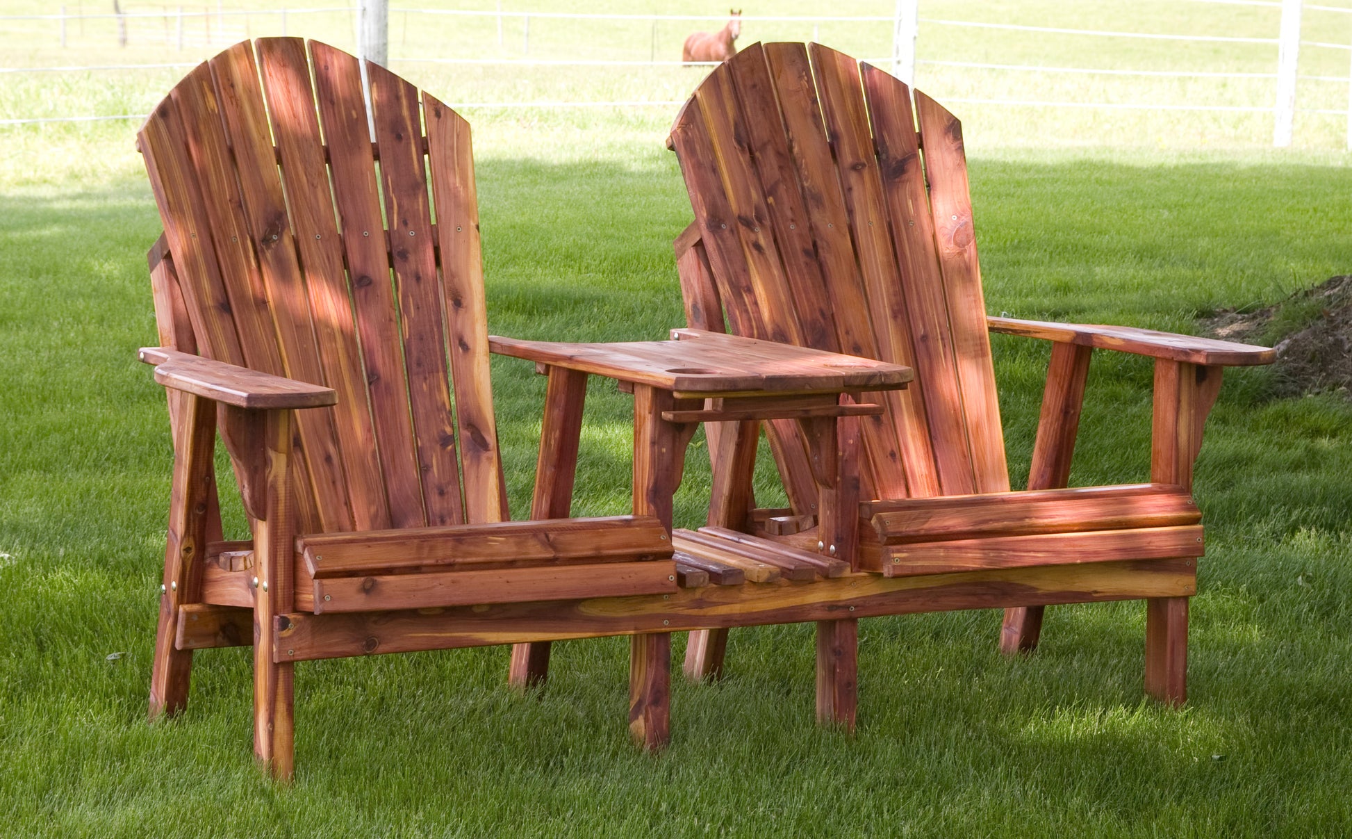 Amish-made Cedar Patio Furniture. Adirondack Chair and Table Combo.